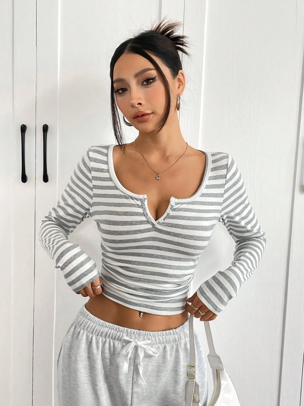 Das Malibu Gerippte Henley Langarmshirt