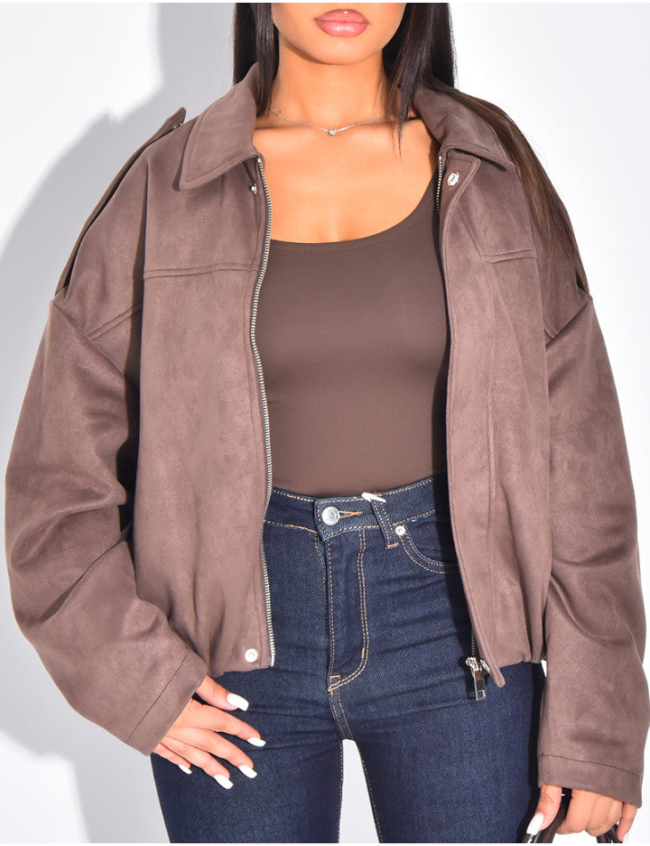 The Paris Oversized Suede Bomber